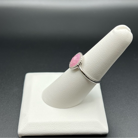 Sterling Silver Offset Oval Pink Ice Galaxy CZ Ring, size 7 - Picture 4 of 10